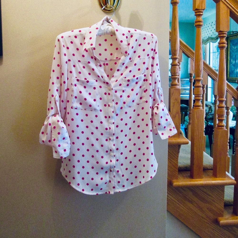 Express Polka Dot Portofino Shirt Button-down Blouse